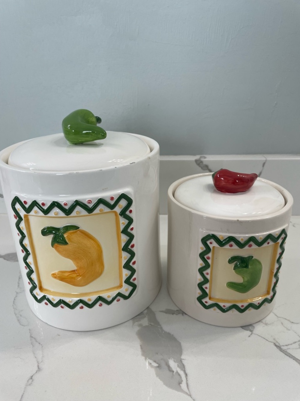 Clay art chili pepper canister jar’s 1996